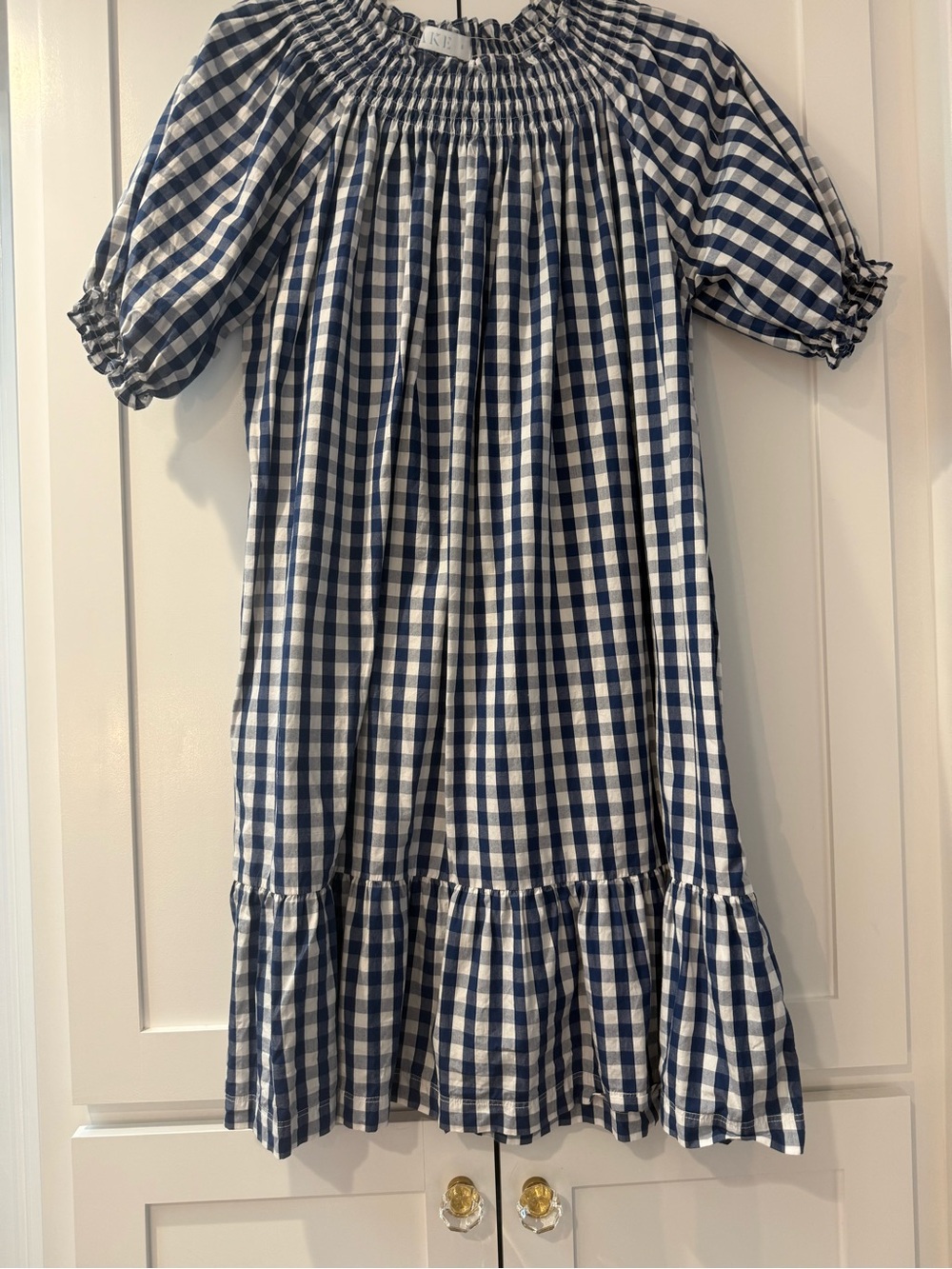 Lake Women's Hammock navy and white smocked Gingham Dress
